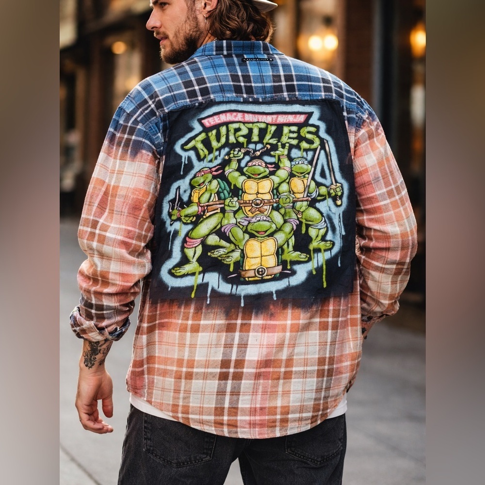 Custom Teenage Mutant Ninja Turtles Bleached Flannel Shirt 2XL